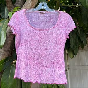 Vintage Guess leopard print sheer top with a lettuce hem.
